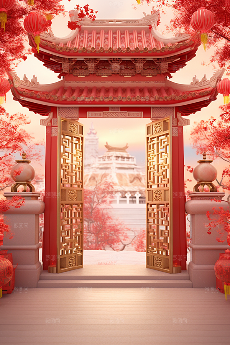 中式传统门楼直播中国风背景图