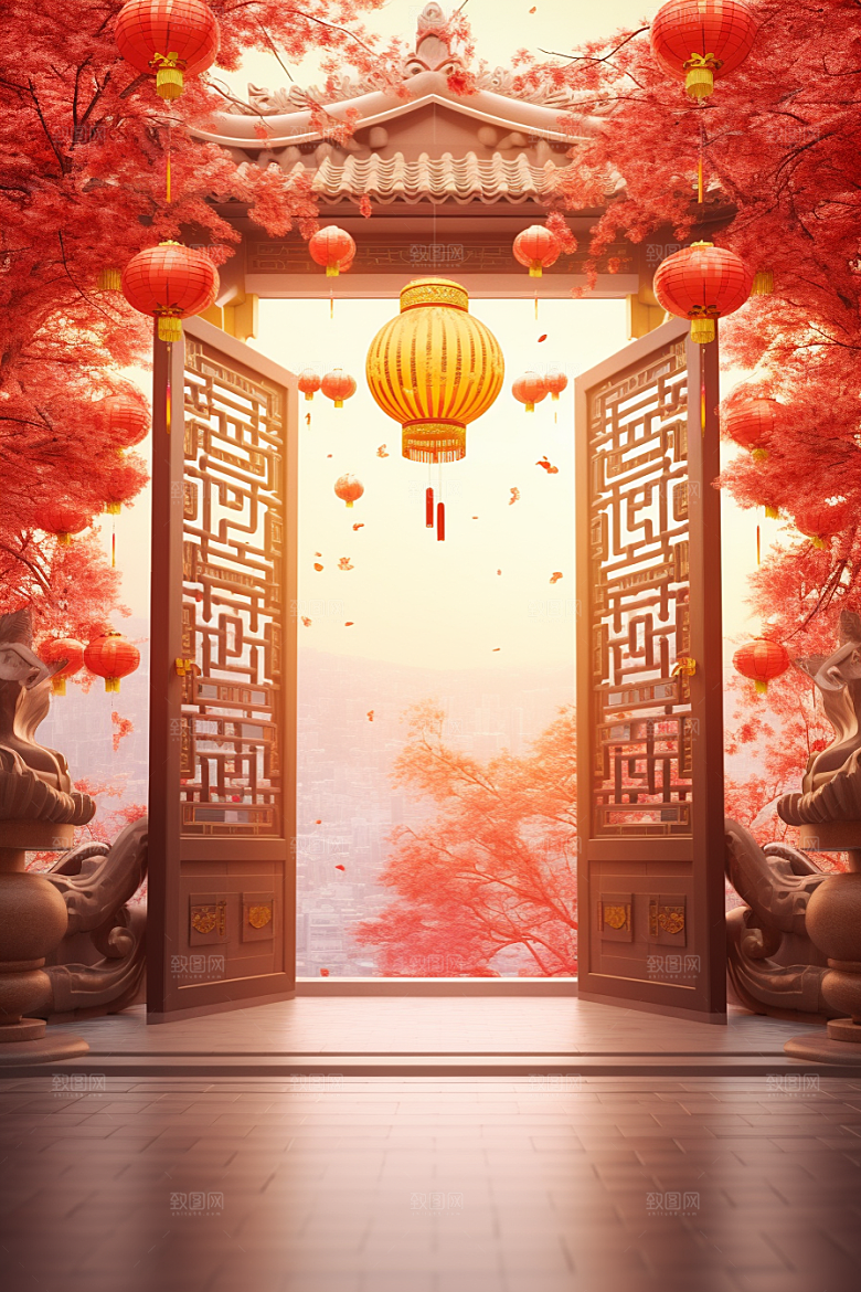 中式传统门楼开门红热卖背景图