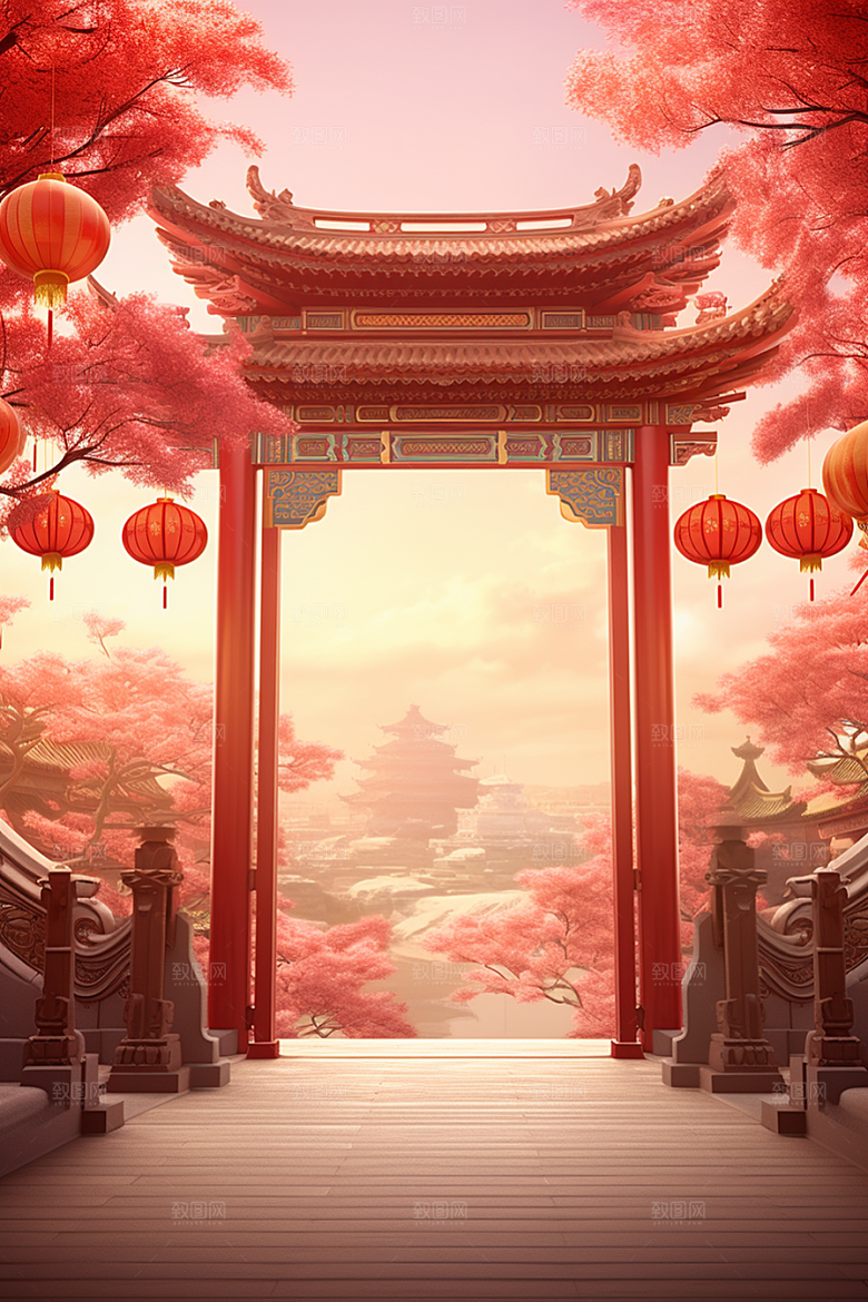 中式传统门楼开业大吉中国风背景图