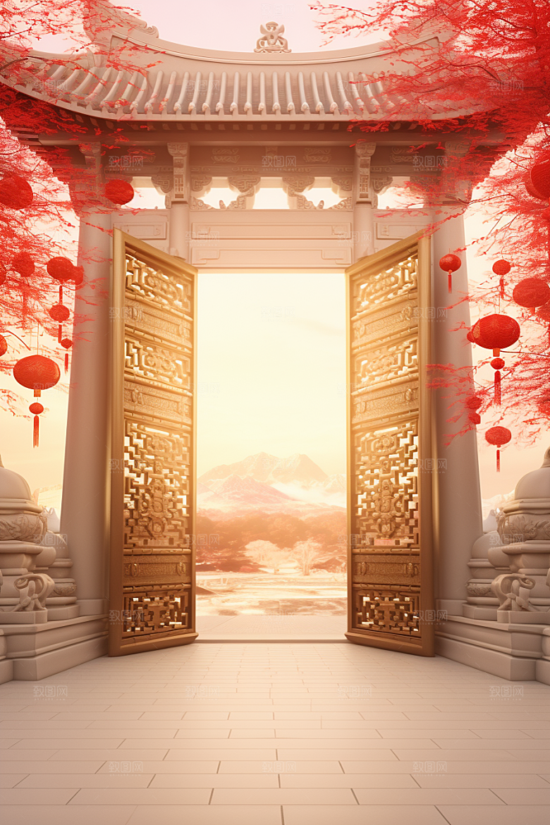 中式传统门楼喜庆中国风背景图