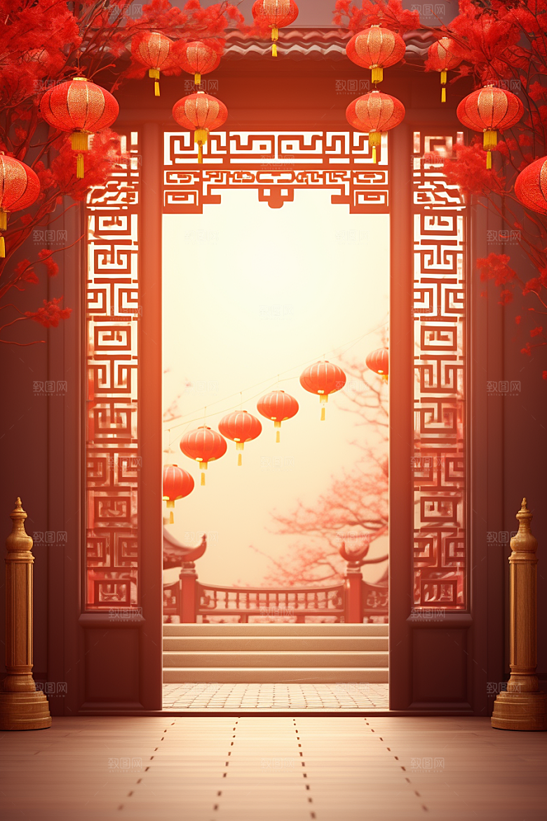 中式传统门楼喜庆开业背景图