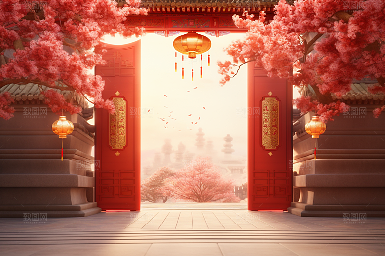 中式传统门楼直播热卖背景图