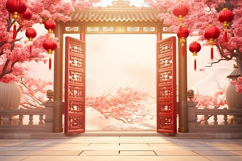 中式传统门楼直播中国风背景图