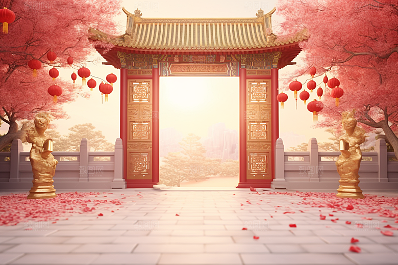 中式传统门楼开业大吉中国风背景图