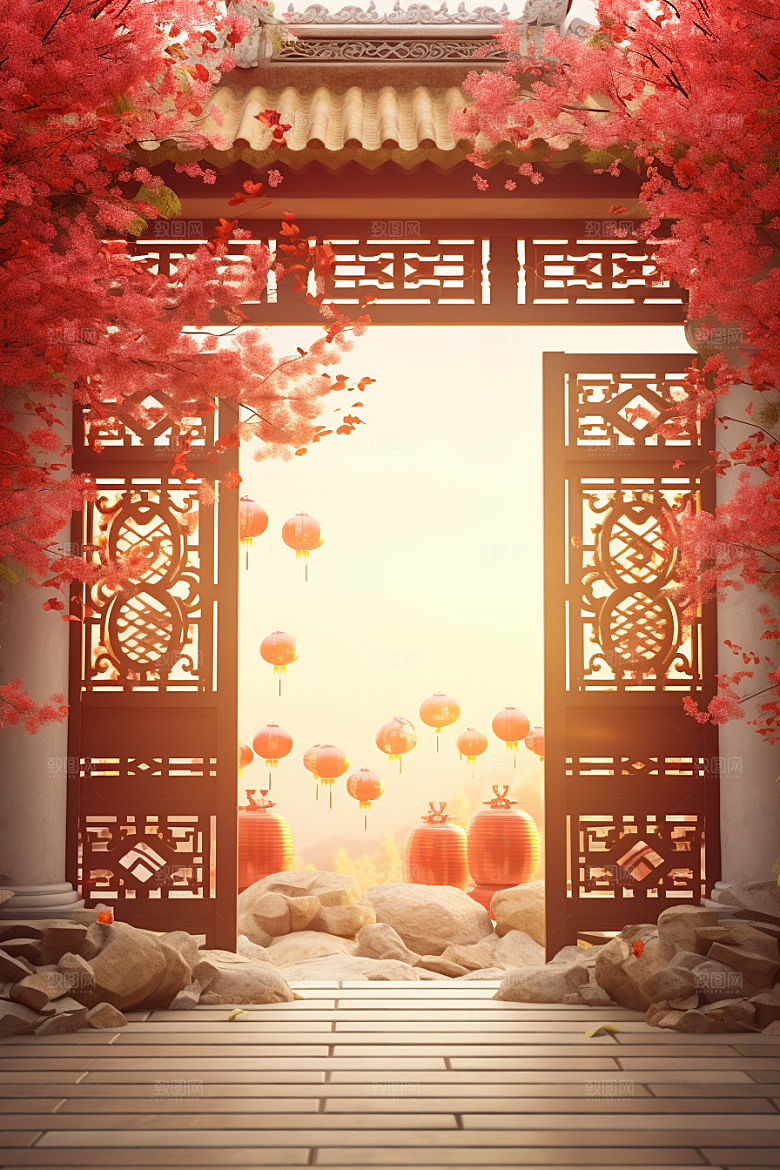 中式传统门楼热卖开门红背景图