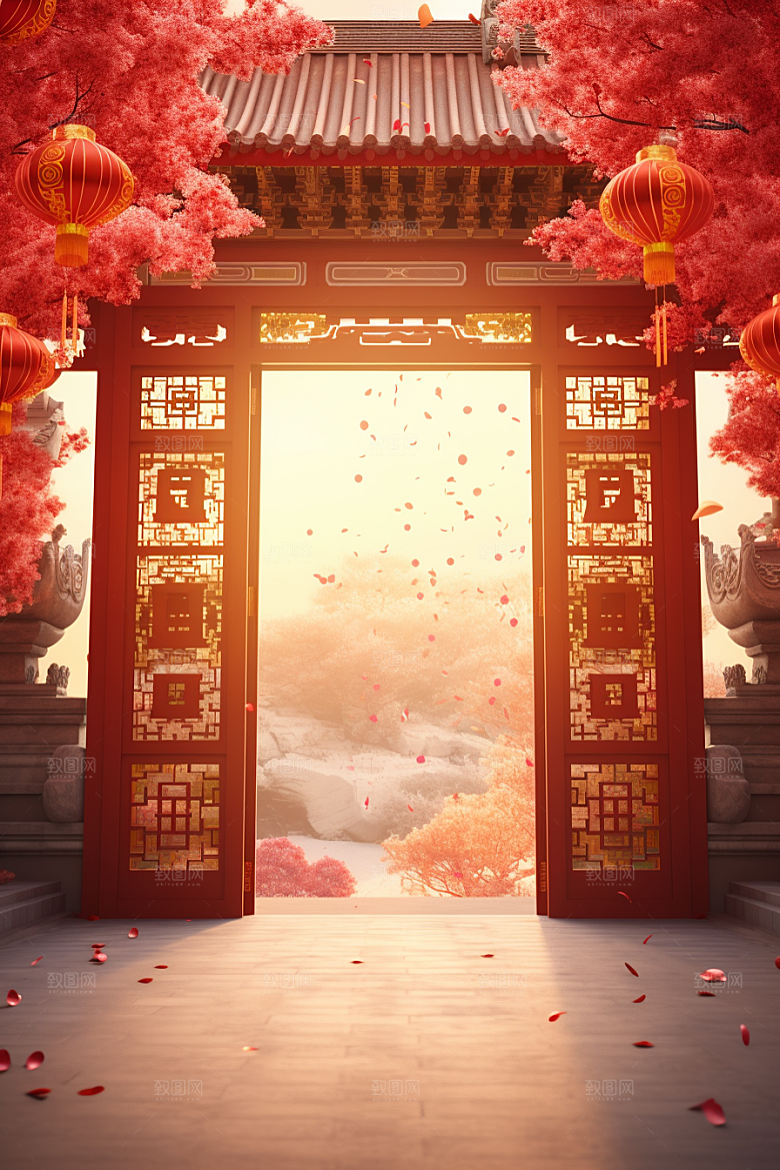 中式传统门楼国潮中国风背景图