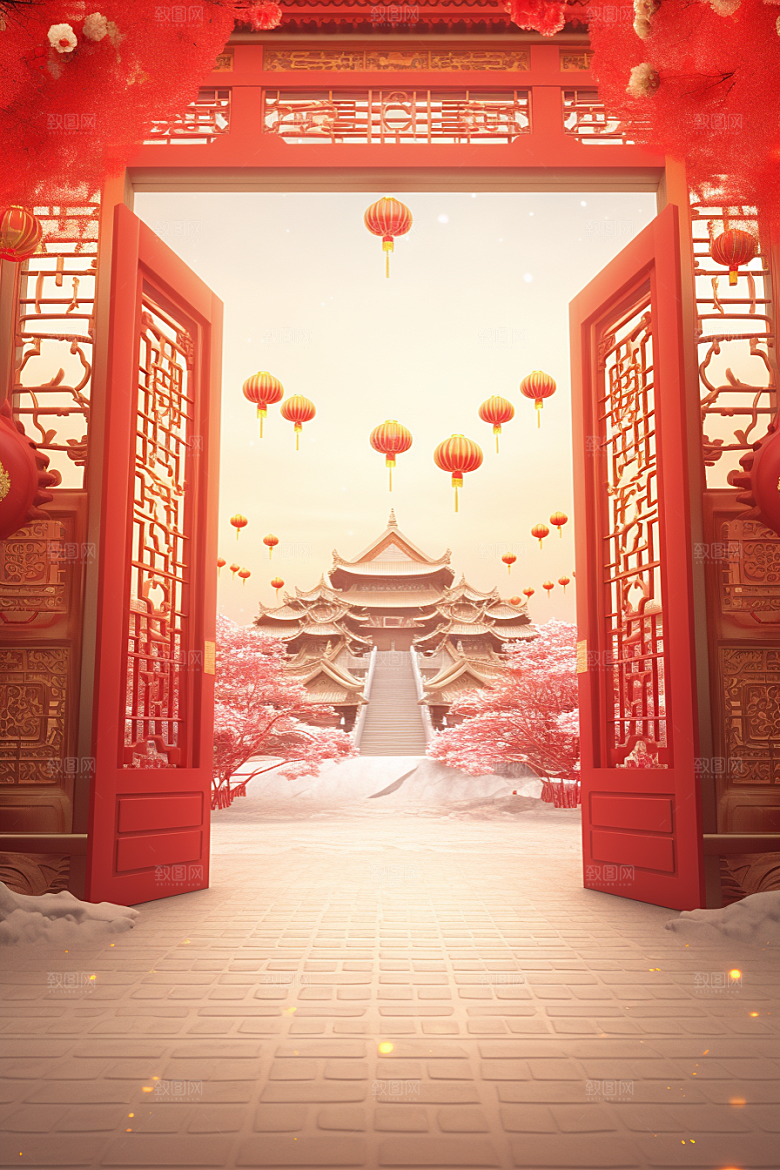 中式传统门楼火热热卖背景图