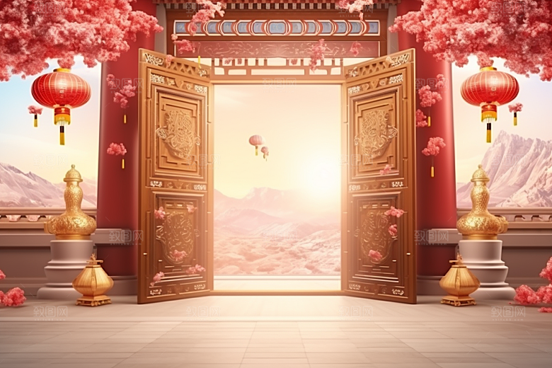 中式传统门楼直播热卖背景图