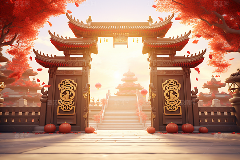 中式传统门楼中国风国潮背景图