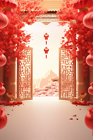 中式传统门楼促销中国风背景图