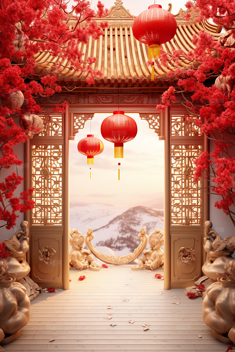 中式传统门楼国潮中国风背景图