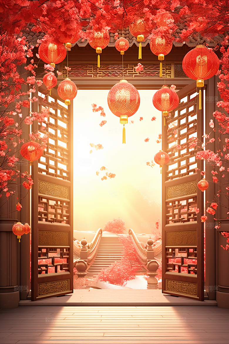 中式传统门楼开业直播背景图