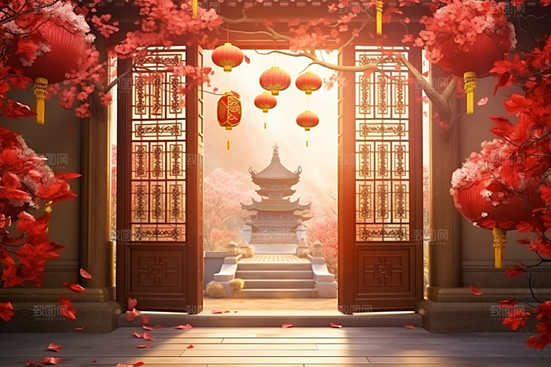 中式传统门楼开业开业大吉背景图