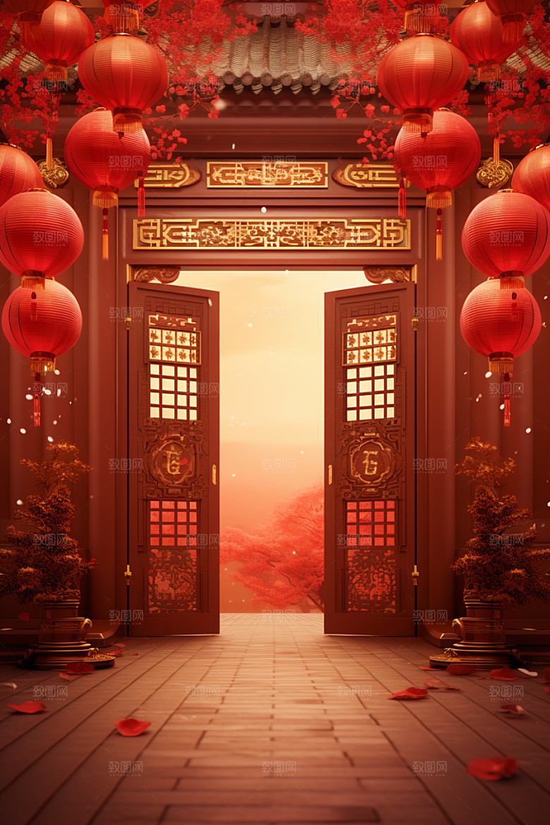 中式传统门楼直播开门红背景图
