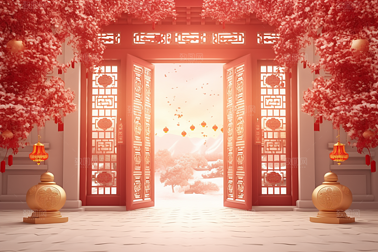 中式传统门楼促销热卖背景图