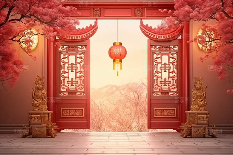 中式传统门楼热卖国潮背景图