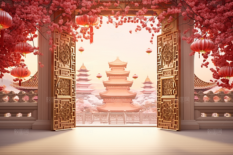 中式传统门楼国潮热卖背景图