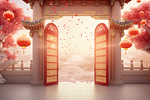 中式传统门楼中国风国潮背景图