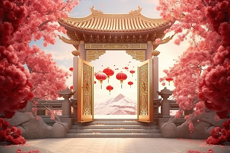 中式传统门楼促销热卖背景图