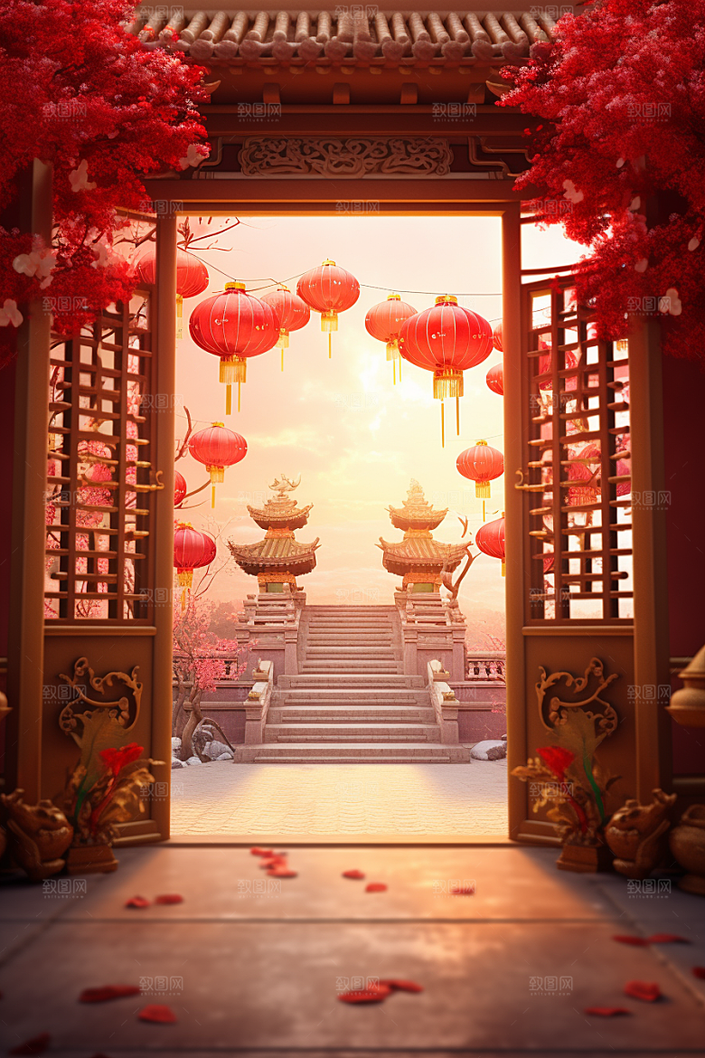 中式传统门楼喜庆直播背景图