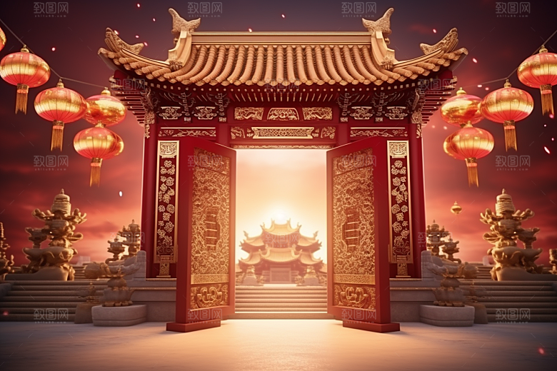 中式传统门楼热卖直播背景图