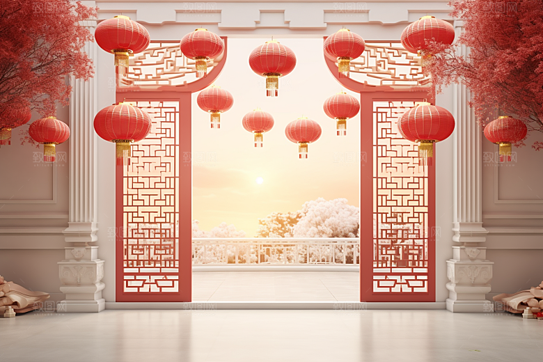 中式传统门楼喜庆开业背景图