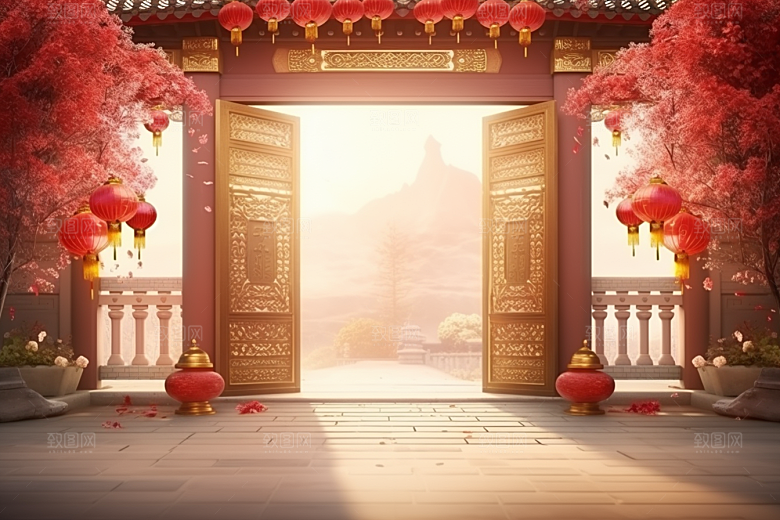 中式传统门楼中国风国潮背景图