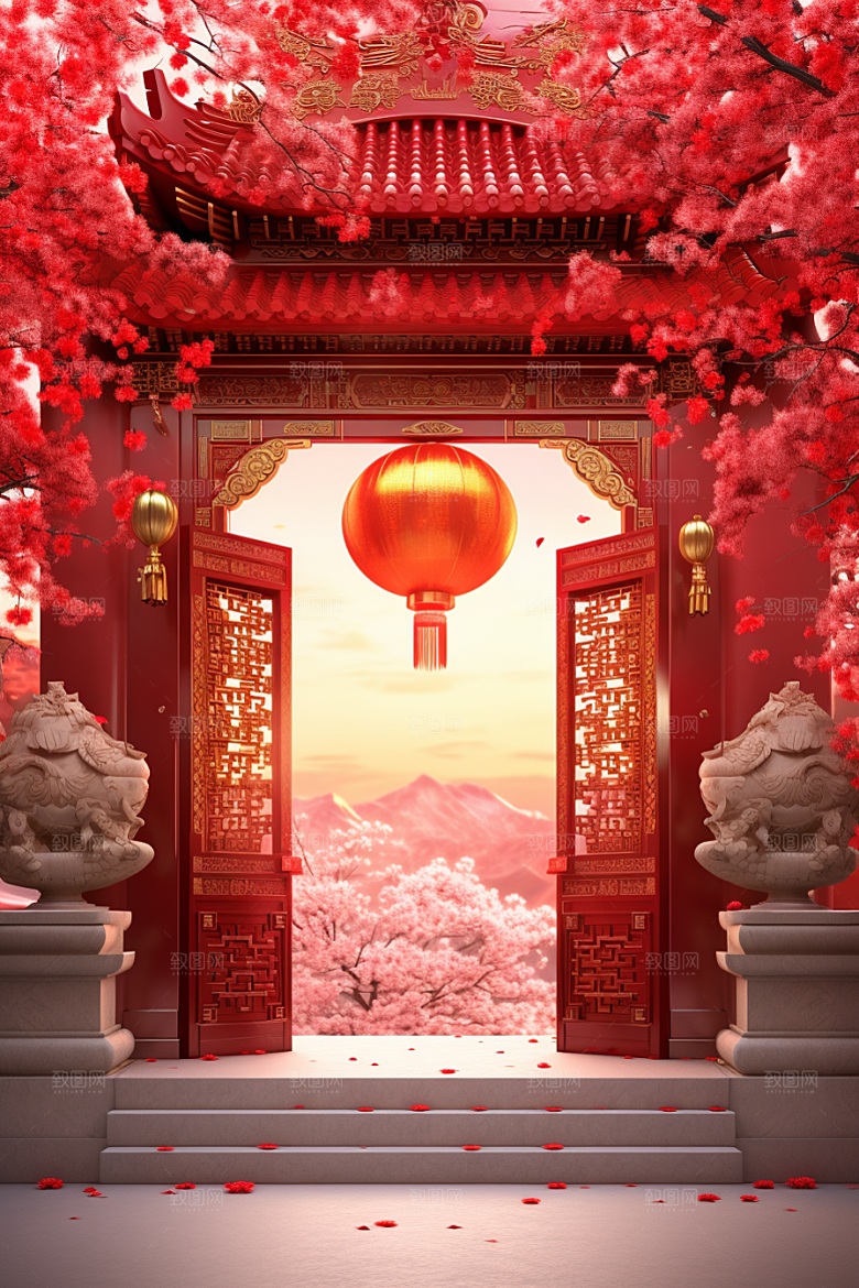 中式传统门楼中国风开业背景图