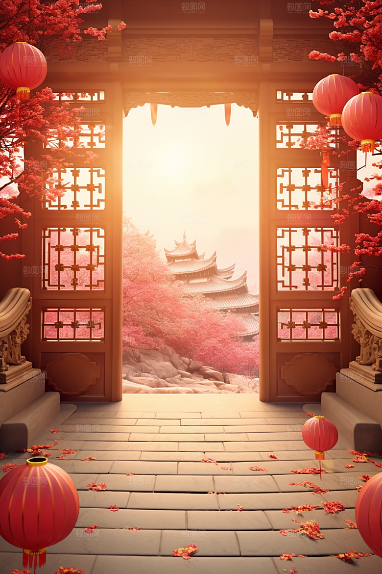中式传统门楼开业大吉开业背景图