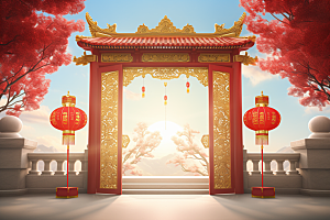 中式传统门楼开业大吉热卖背景图