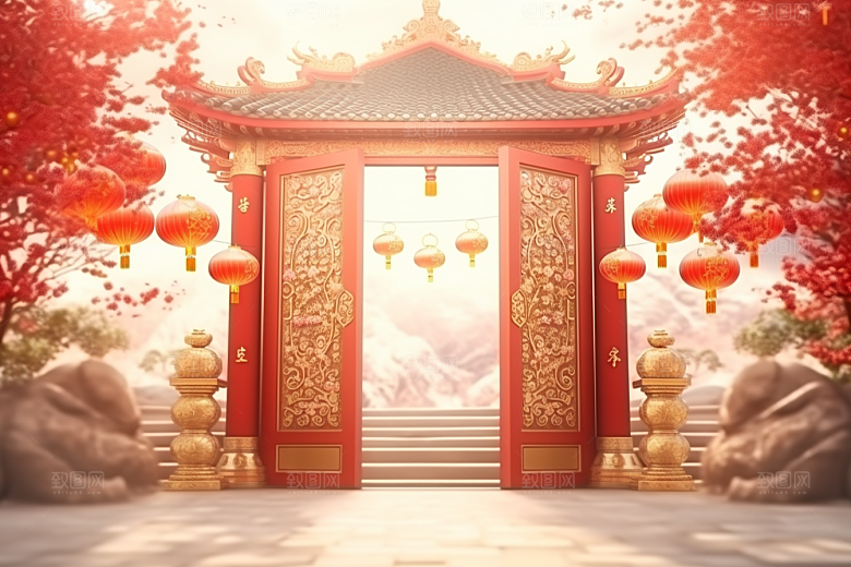 中式传统门楼促销热卖背景图