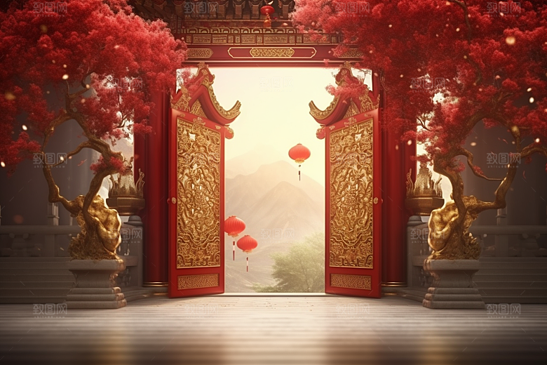 中式传统门楼直播中国风背景图