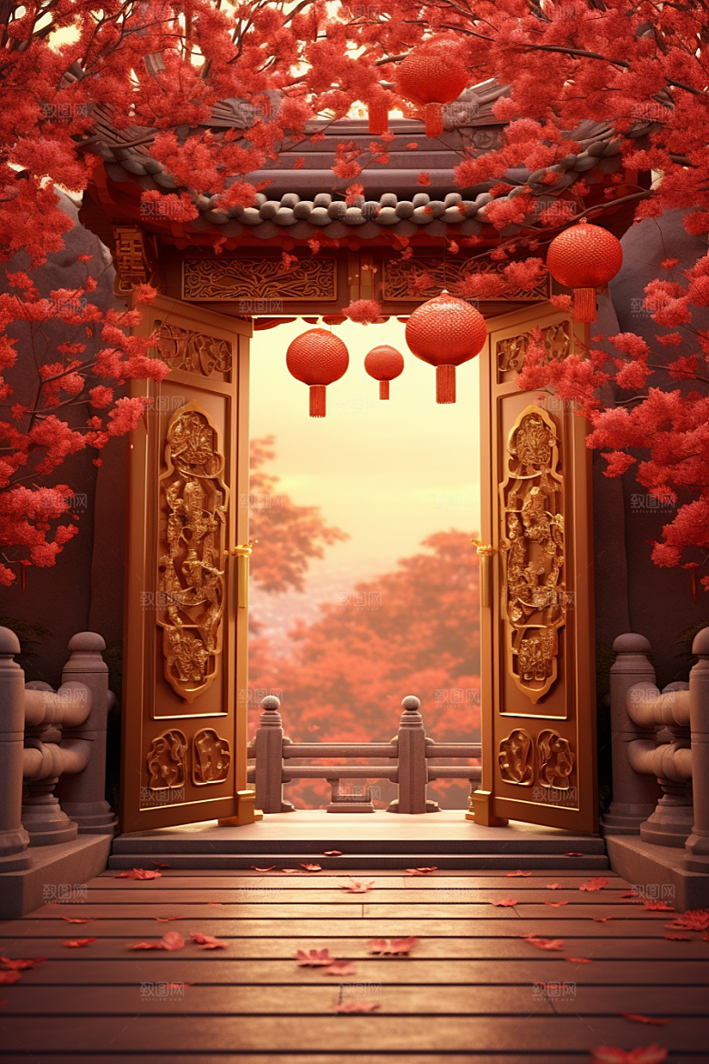 中式传统门楼开业直播背景图