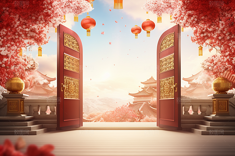 中式传统门楼开门红热卖背景图