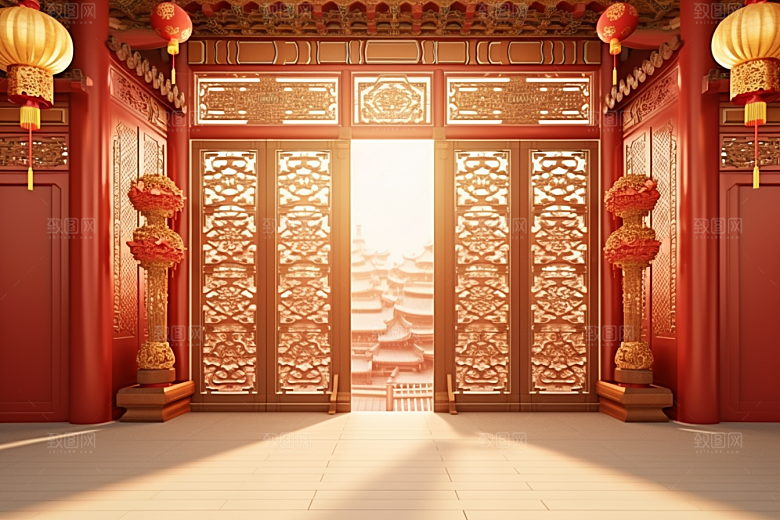 中式传统门楼开业中国风背景图