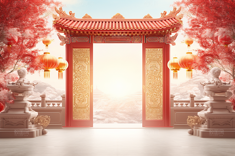 中式传统门楼直播中国风背景图
