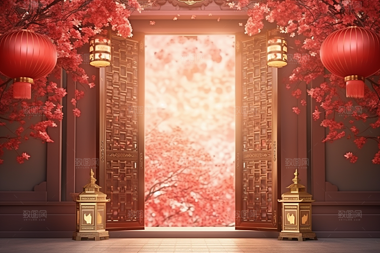 中式传统门楼促销开业背景图