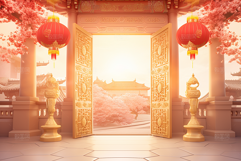 中式传统门楼热卖促销背景图