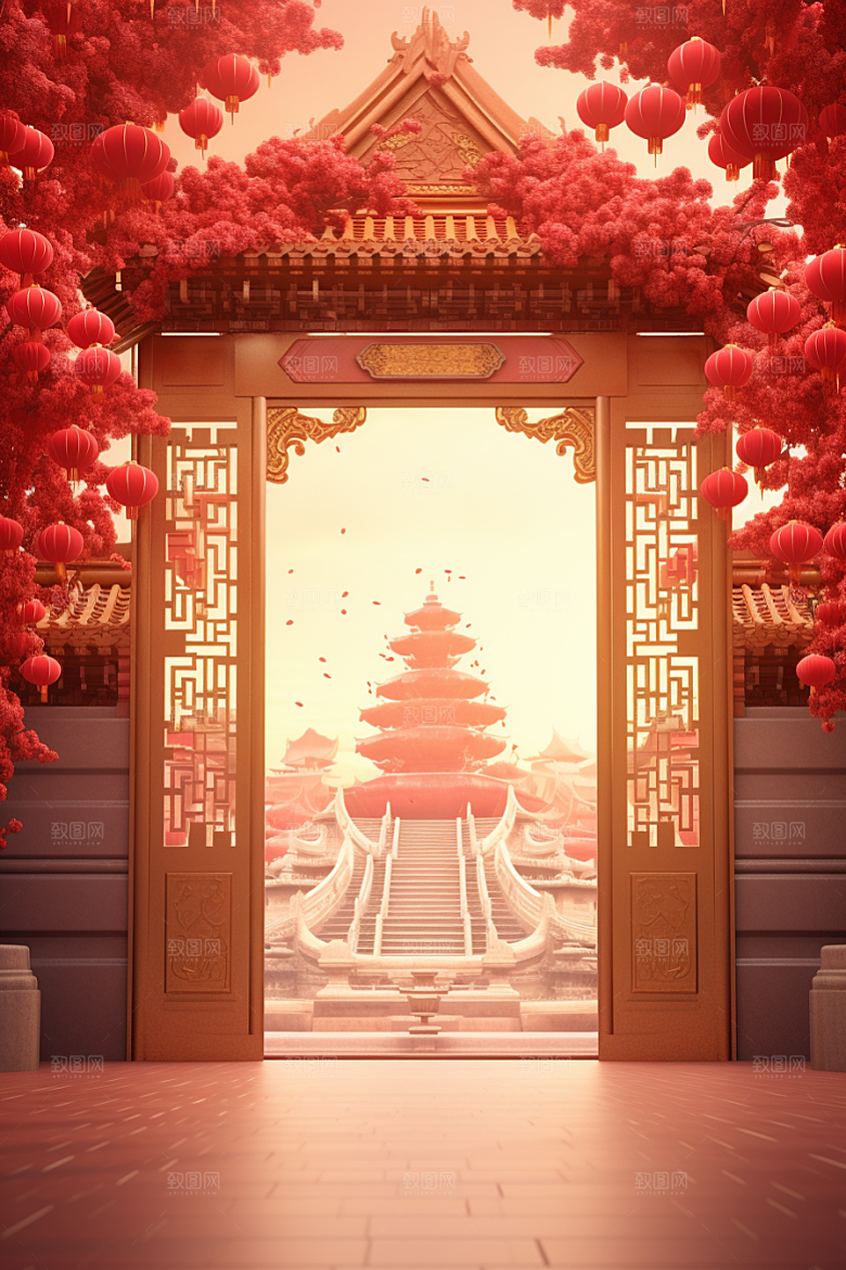 中式传统门楼开业大吉开业背景图