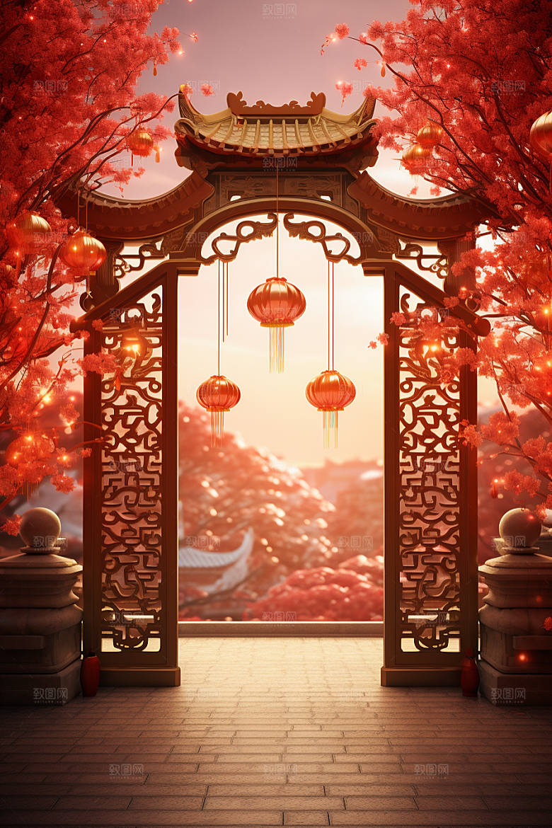 中式传统门楼热卖促销背景图
