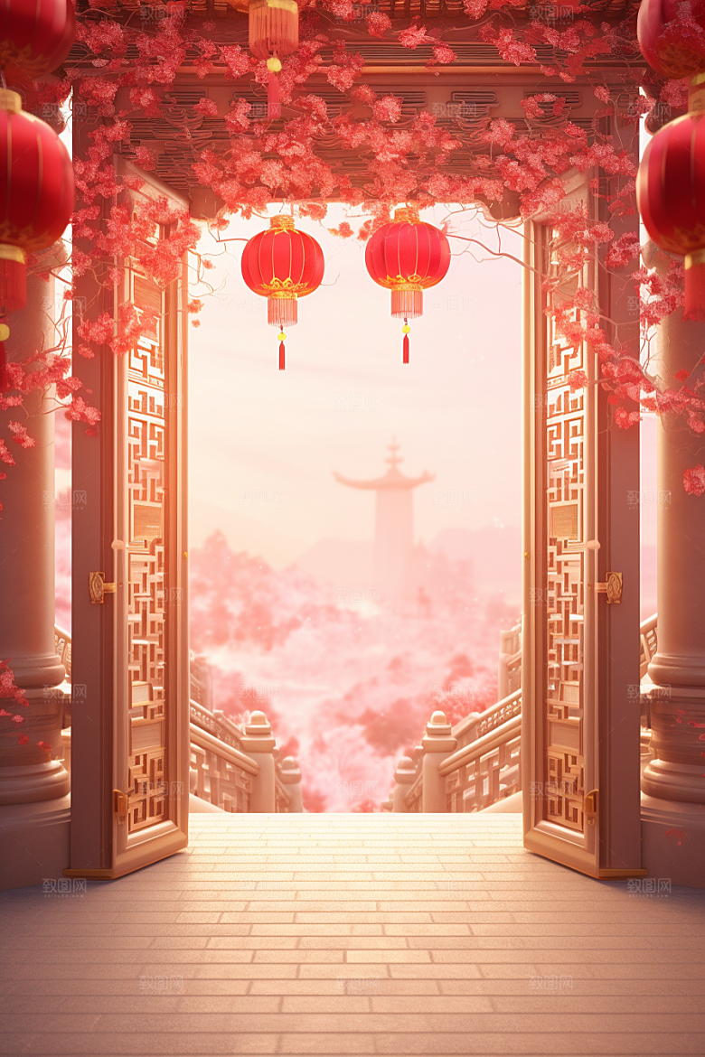 中式传统门楼开业开业大吉背景图