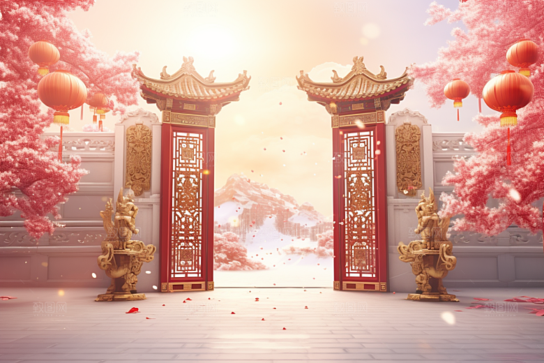 中式传统门楼国潮热卖背景图