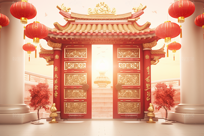 中式传统门楼开业中国风背景图