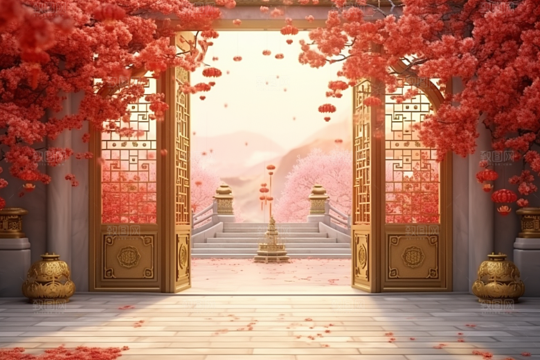 中式传统门楼热卖国潮背景图
