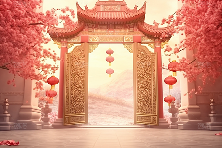 中式传统门楼热卖促销背景图