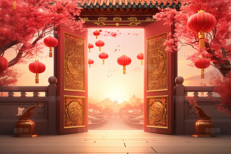 中式传统门楼促销热卖背景图