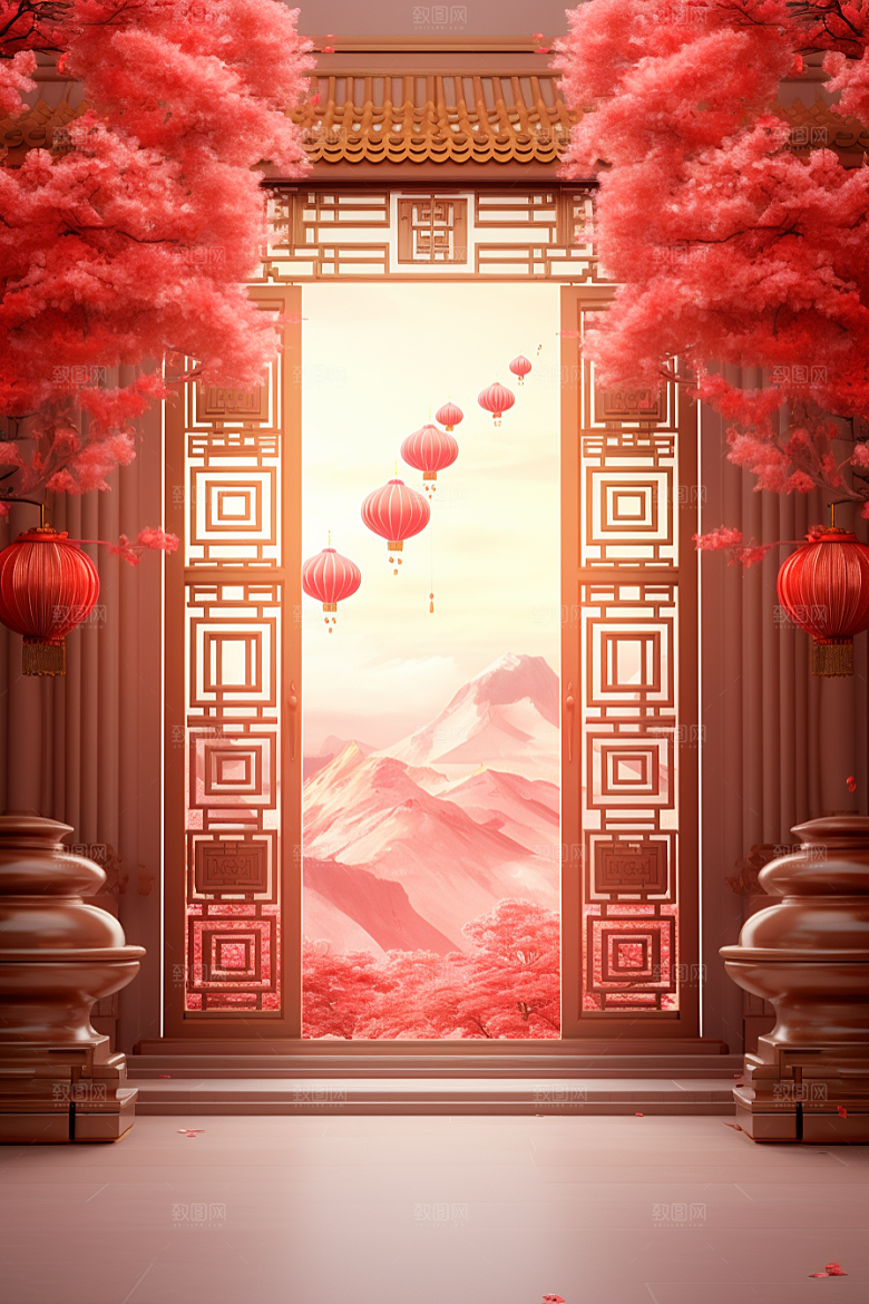 中式传统门楼开业大吉中国风背景图