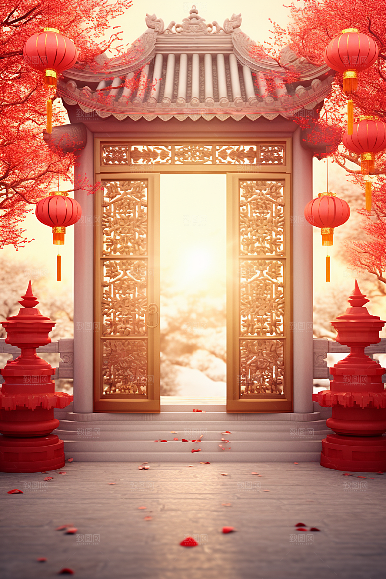 中式传统门楼直播中国风背景图