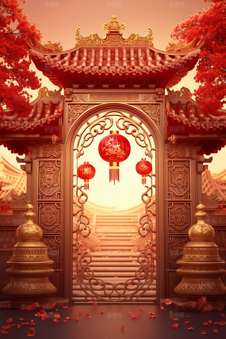 中式传统门楼热卖国潮背景图
