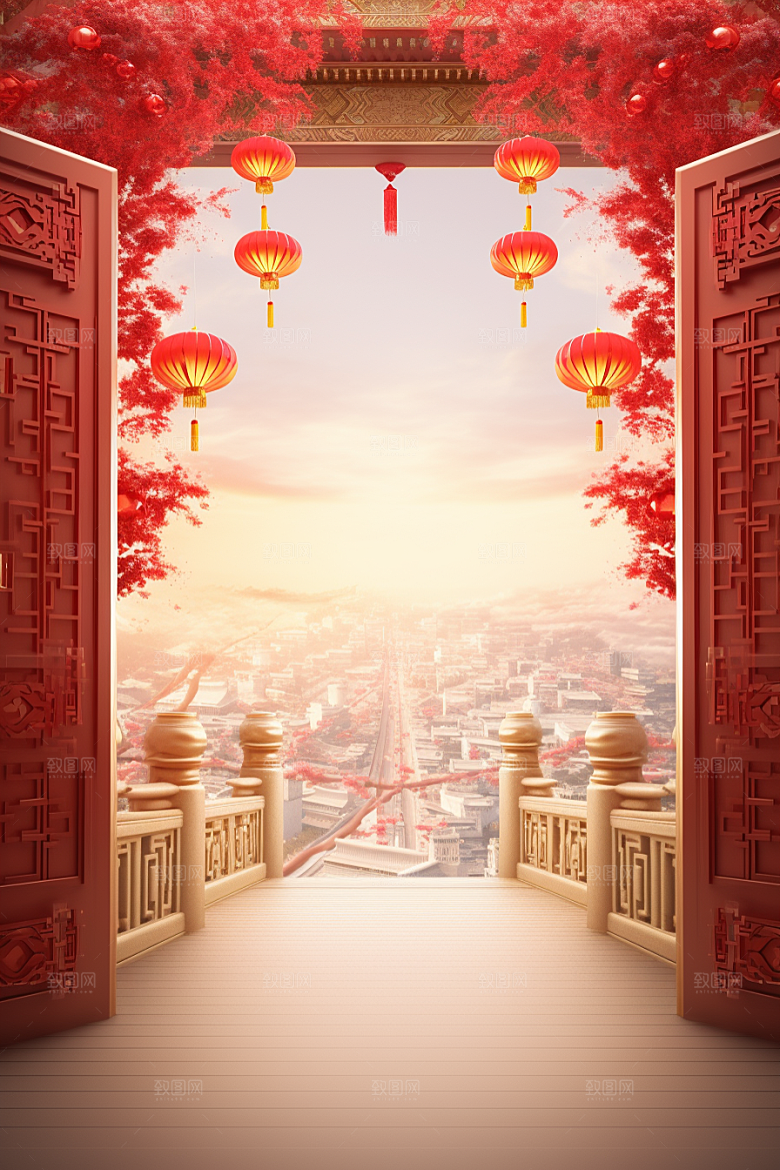 中式传统门楼中国风促销背景图